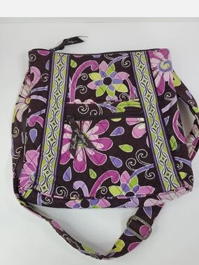 Vera Bradley Purple Floral Crossbody Bag with Pink and Lime Accents